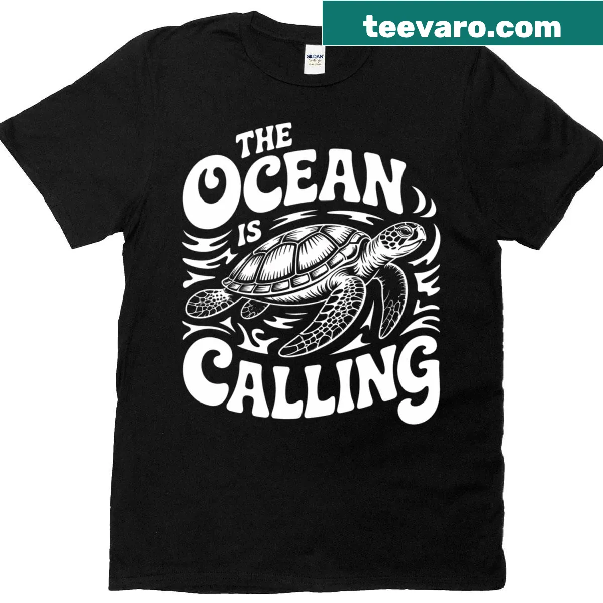 T-shirt featuring an illustration of a turtle and ocean theme — on a men's t-shirt