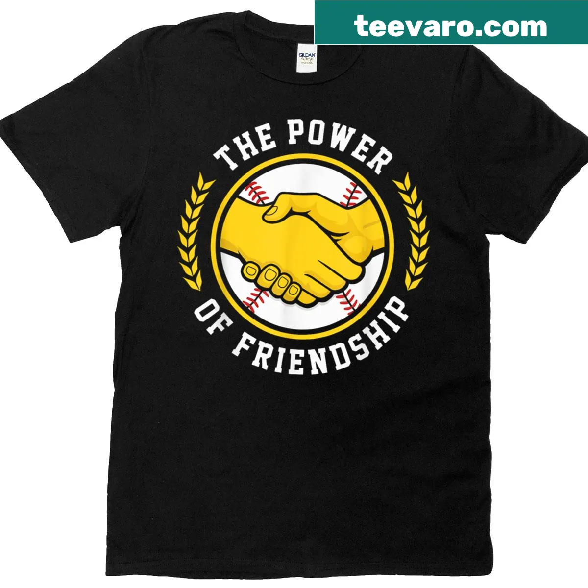 Typographic design stating 'The Power Of Friendship' on a t-shirt — on a men's t-shirt