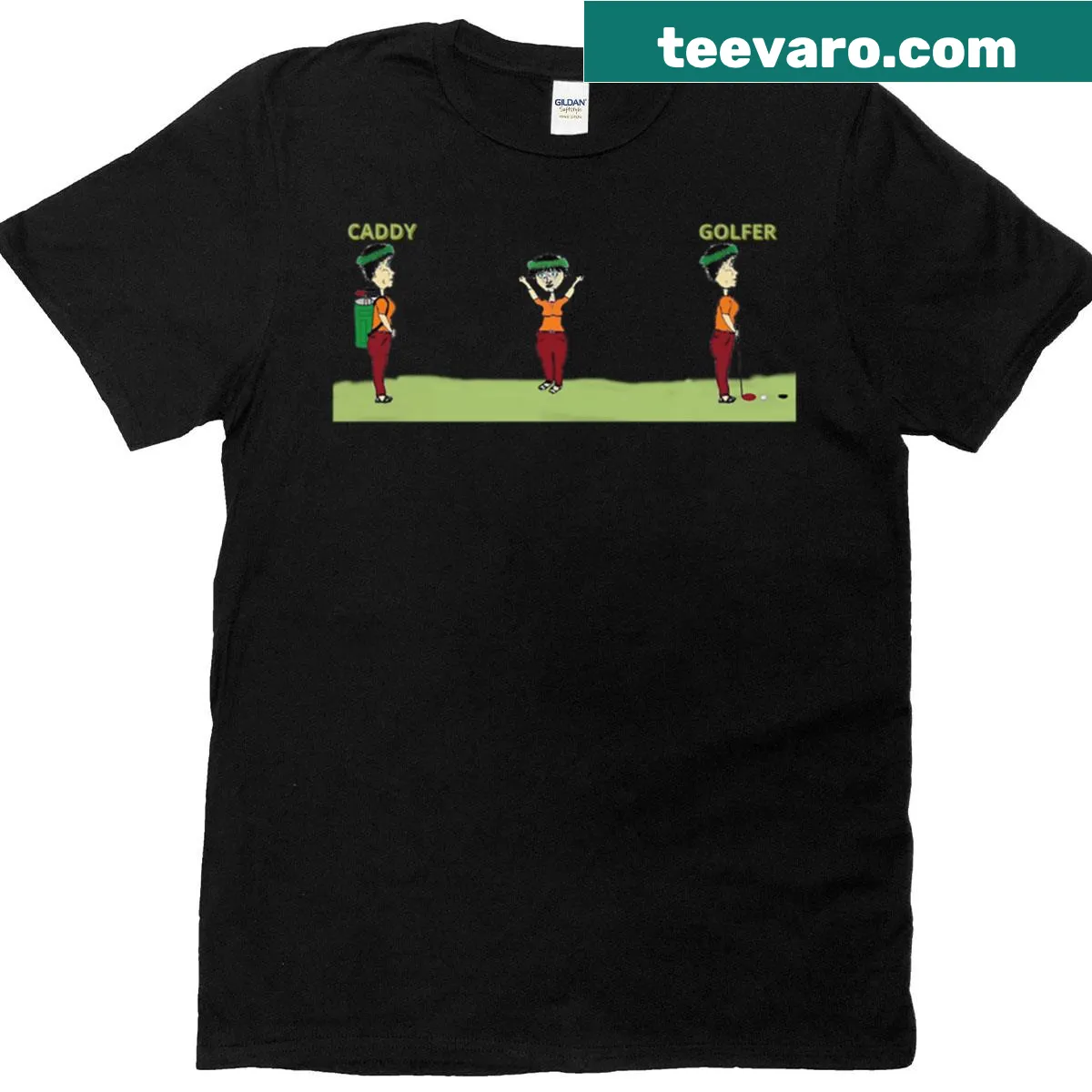 Vintage distressed t-shirt featuring a golfing design with three Sandys — on a men's t-shirt