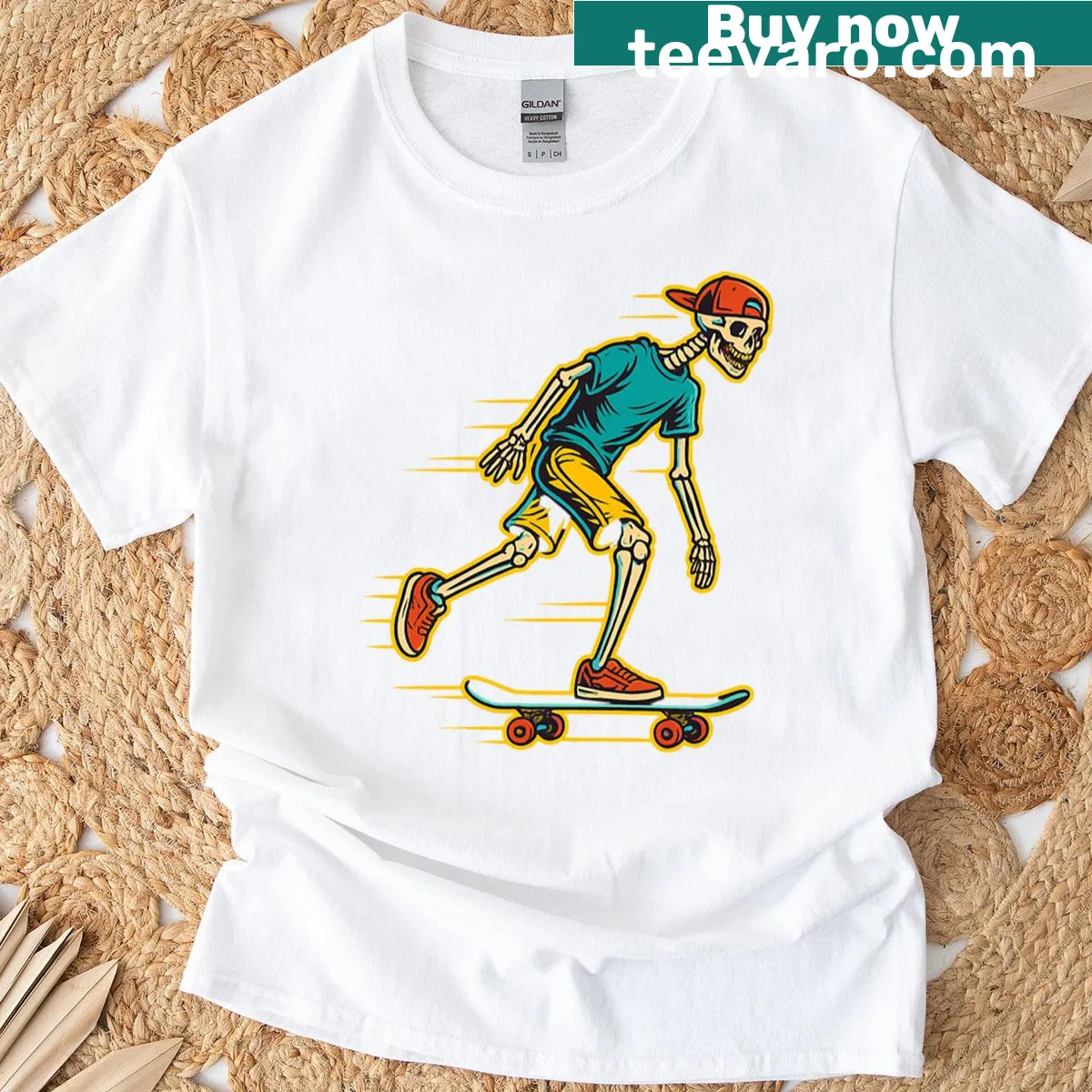 Skeleton skater T-shirt featuring an urban design with edgy graphics — on a men's t-shirt