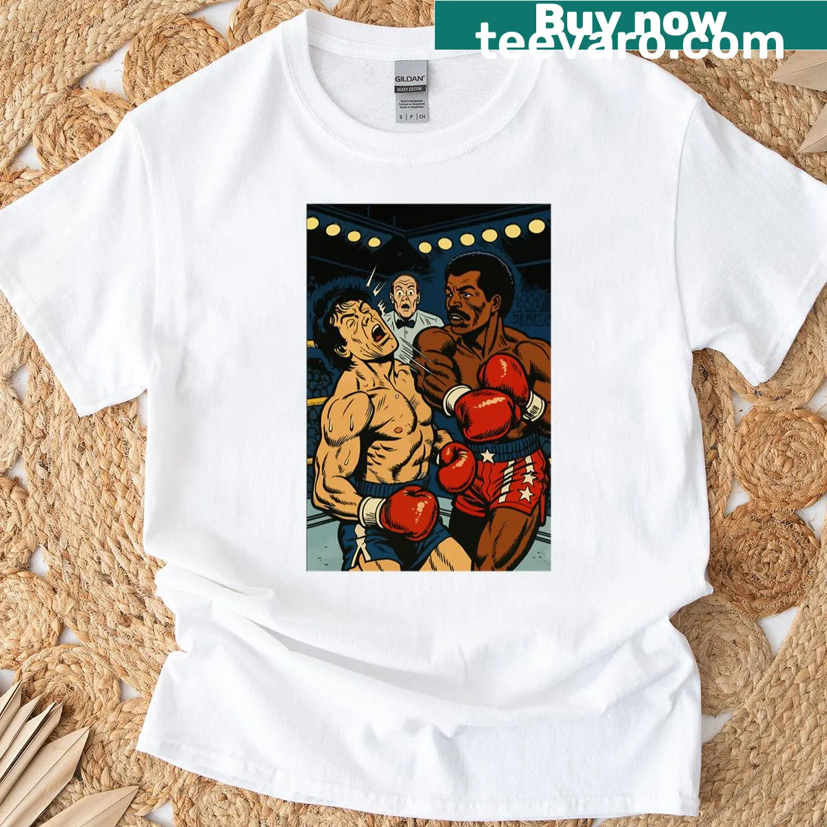 Vintage comic-style boxing knockout graphic T-shirt — on a men's t-shirt