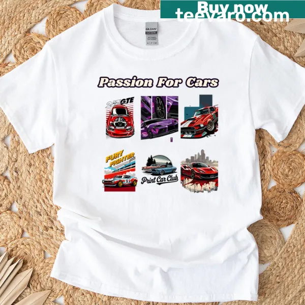 Distressed T-shirt featuring classic vintage car illustrations