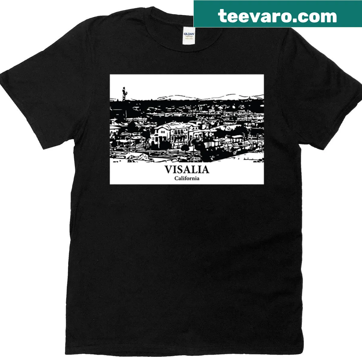 Visalia, California T-shirt featuring the city name — on a men's t-shirt