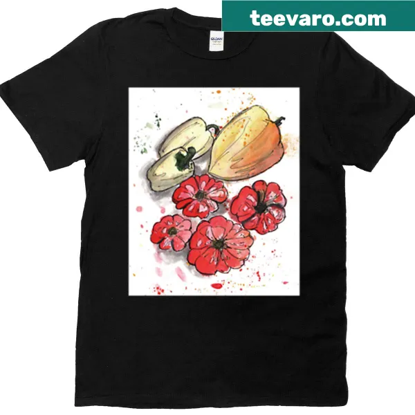 Illustration of peppers and tomatoes on a T-shirt.