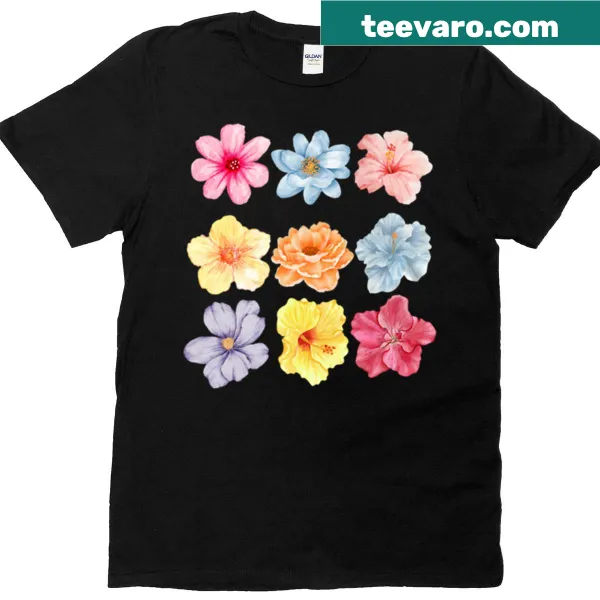Watercolor flower print on a casual t-shirt