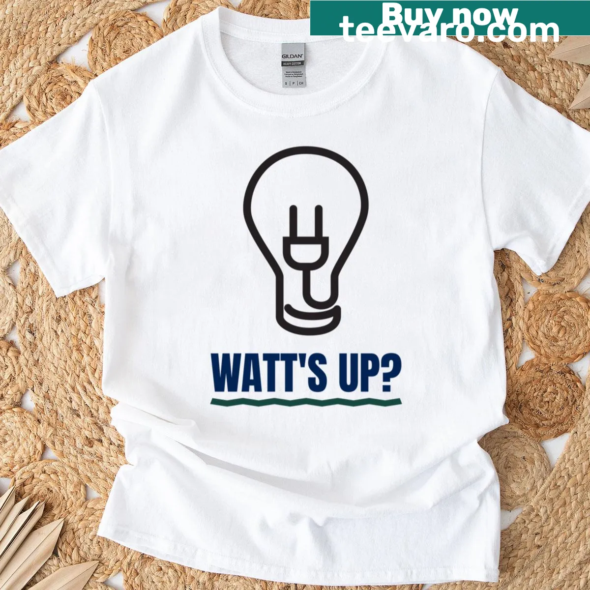 Funny electrician T-shirt featuring a pun about watts. — on a men's t-shirt