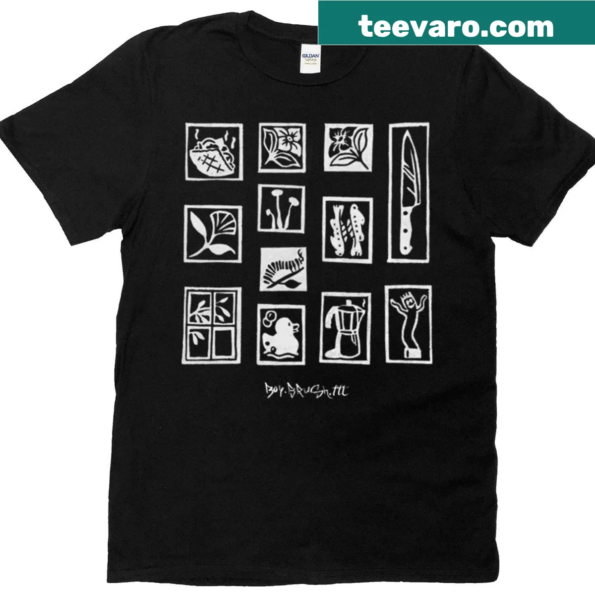 Stylish T-shirt with a stamp design labeled 'White Stamp Flash No 12' — on a men's t-shirt