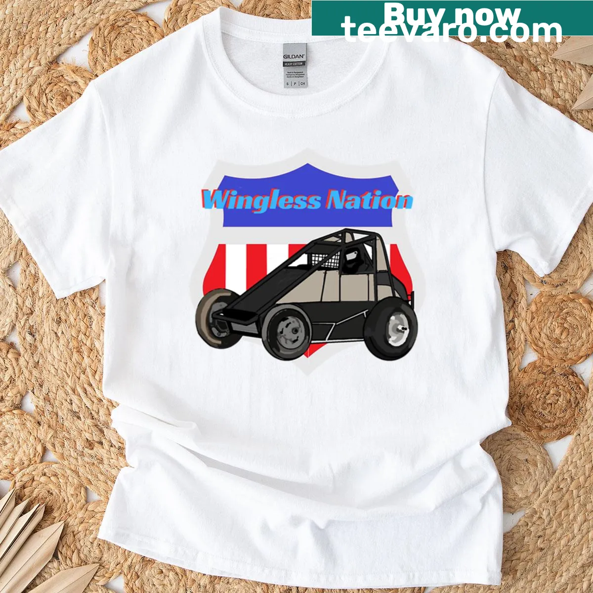Sprint car racing artwork t-shirt featuring a dynamic racing graphic — on a men's t-shirt