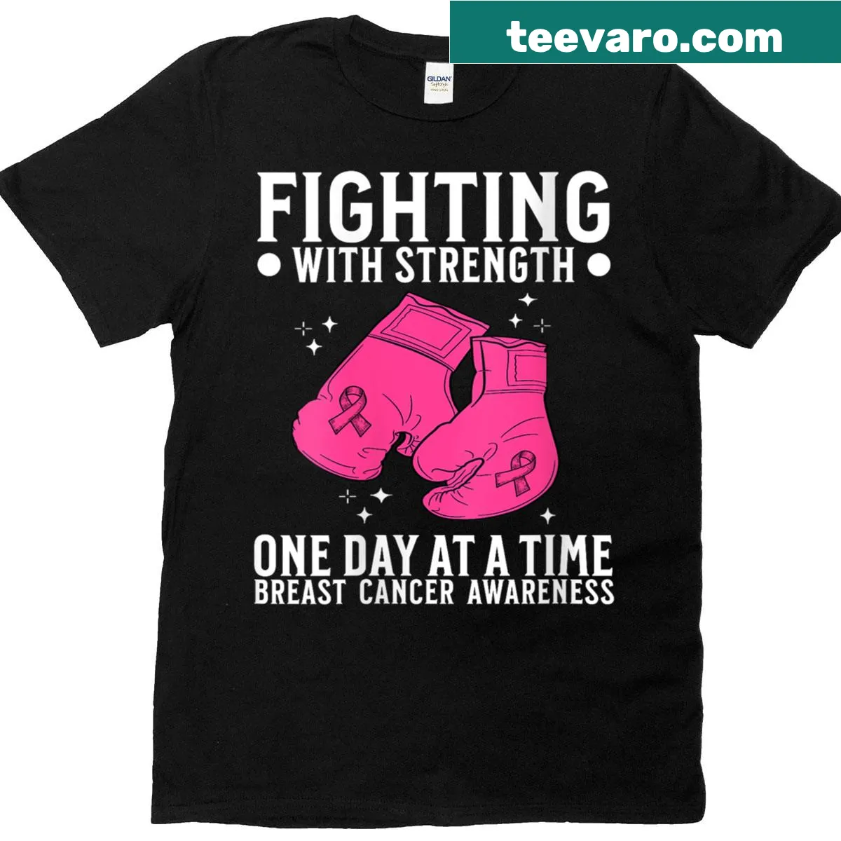 Breast cancer awareness T-shirt with fighter and survivor words graphic — on a men's t-shirt