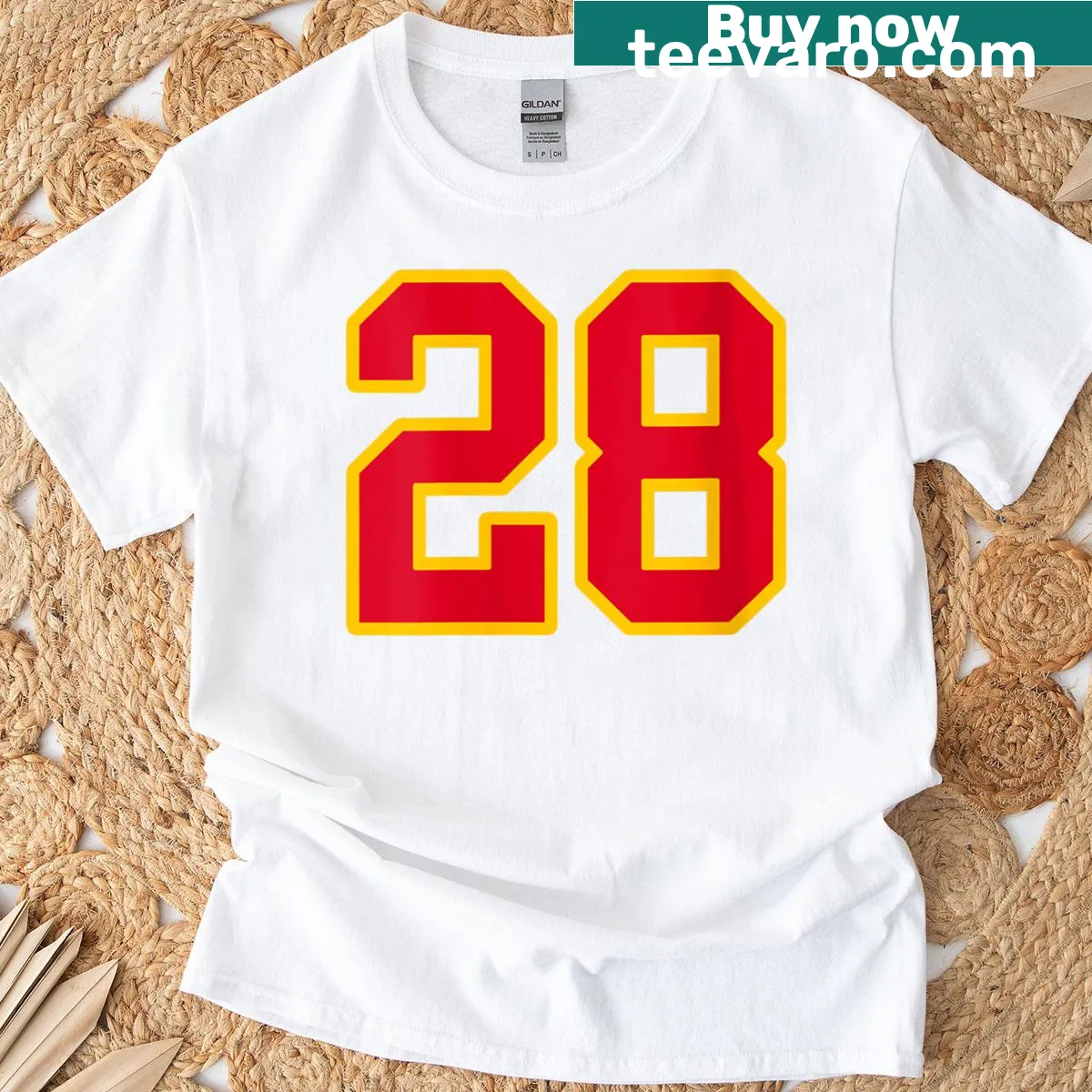 Bold number 28 jersey women's T-shirt — on a men's t-shirt