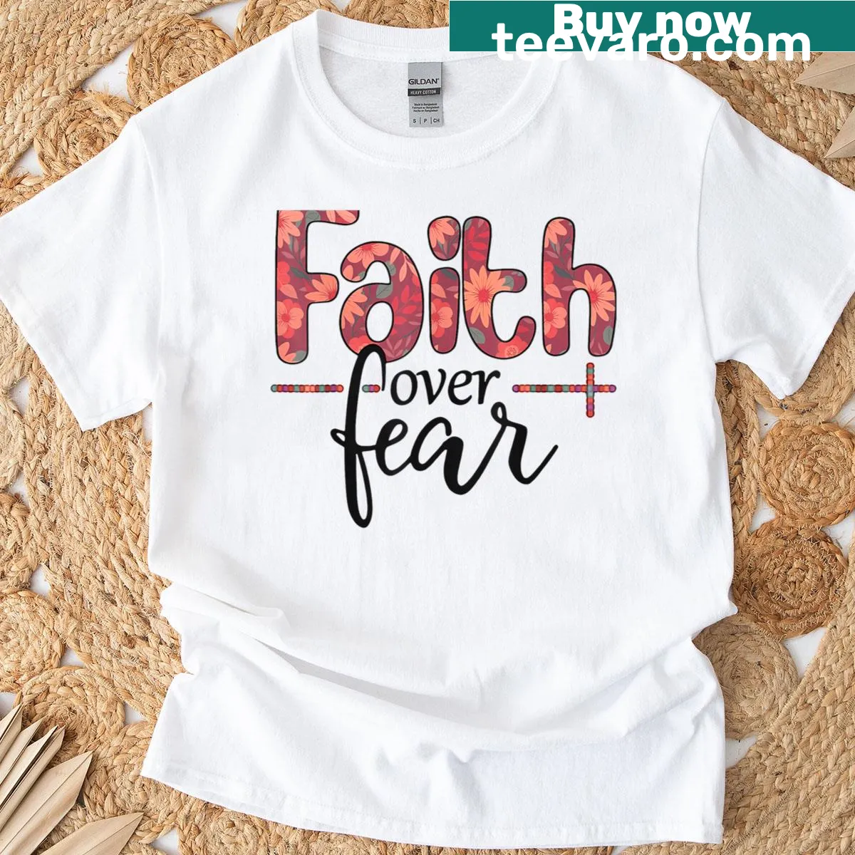 Text graphic tee that says 'Faith Over Fear' in bold typography — on a men's t-shirt