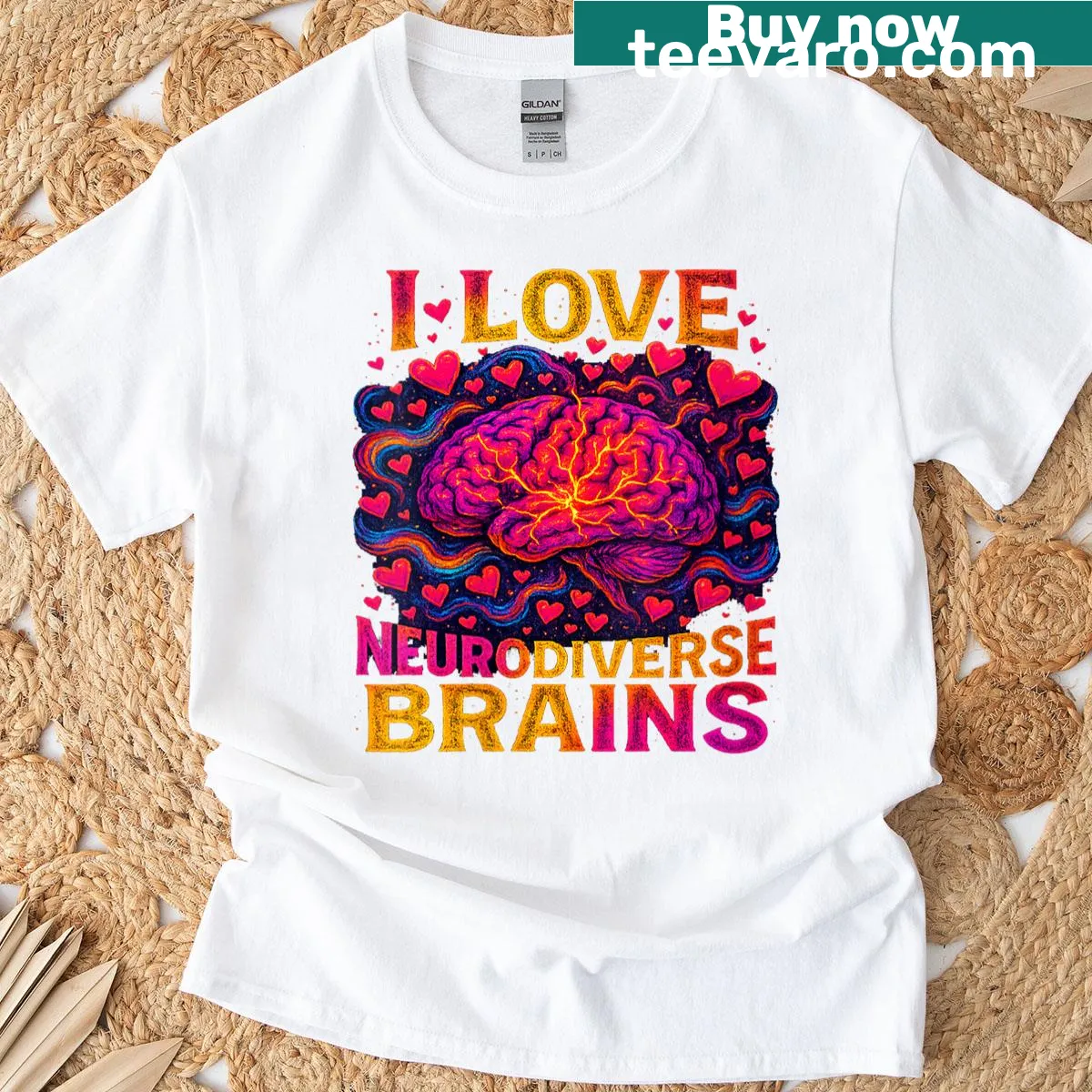 Typography shirt featuring 'I Love Neurodiverse Brains' slogan — on a men's t-shirt