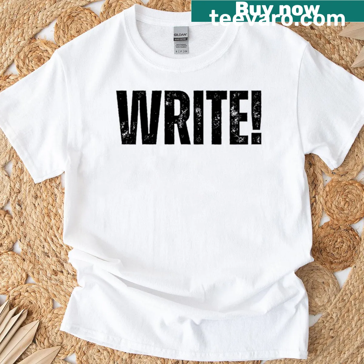 Minimalist t-shirt with 'Write Bold' graphic for writers — on a men's t-shirt
