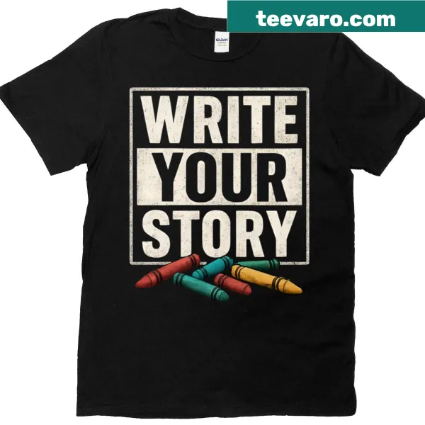 Cute pencil graphic running on a pencil-themed T-shirt for writers