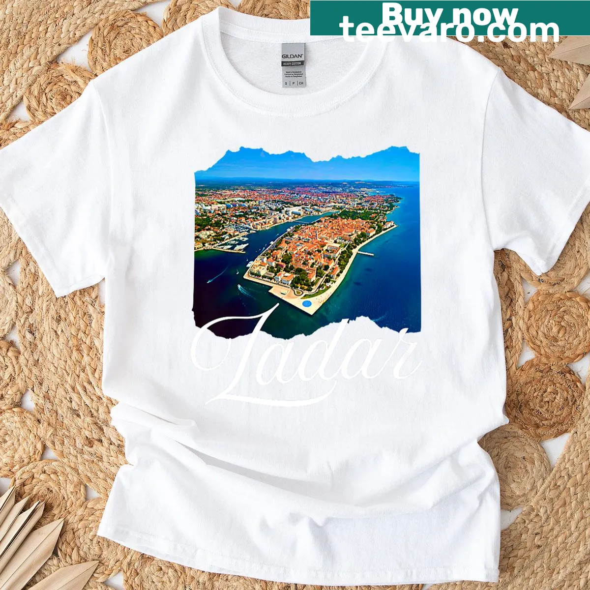 Vintage-style T-shirt featuring Zadar, Croatia design. — on a men's t-shirt