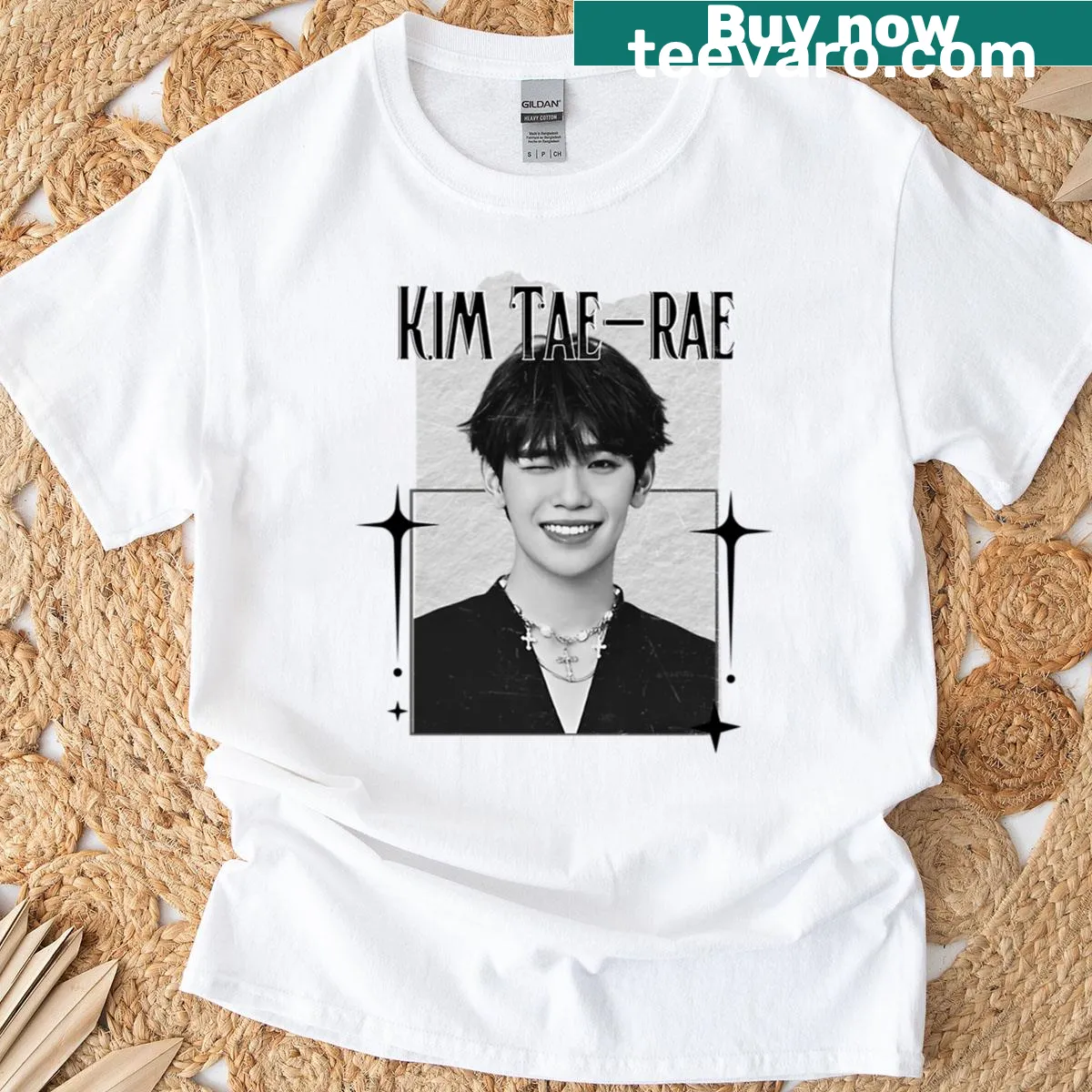 Vintage collage t-shirt featuring Kim Tae Rae from Zerobaseone — on a men's t-shirt