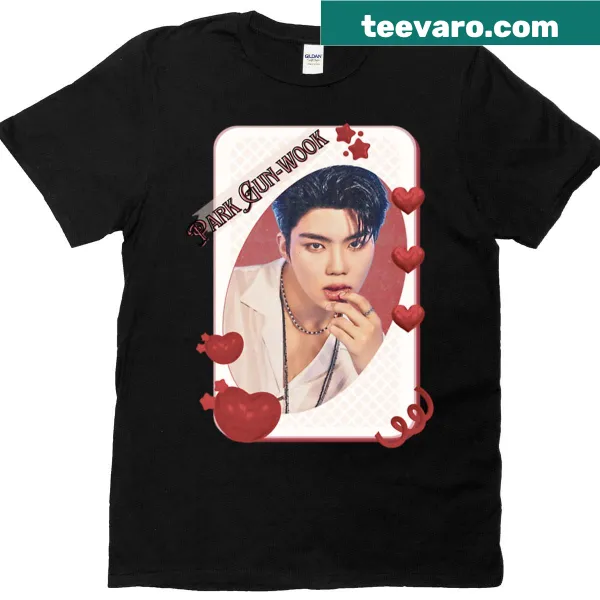 Red aesthetic collage design T-shirt featuring Park Gun Wook