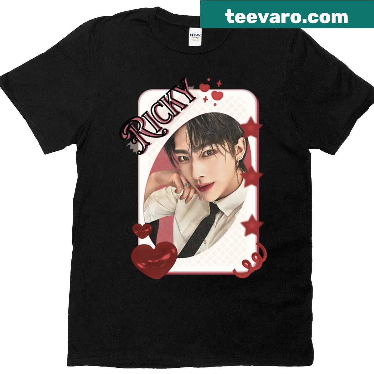 Vintage aesthetic collage of Zerobaseone Ricky on t-shirt — on a men's t-shirt