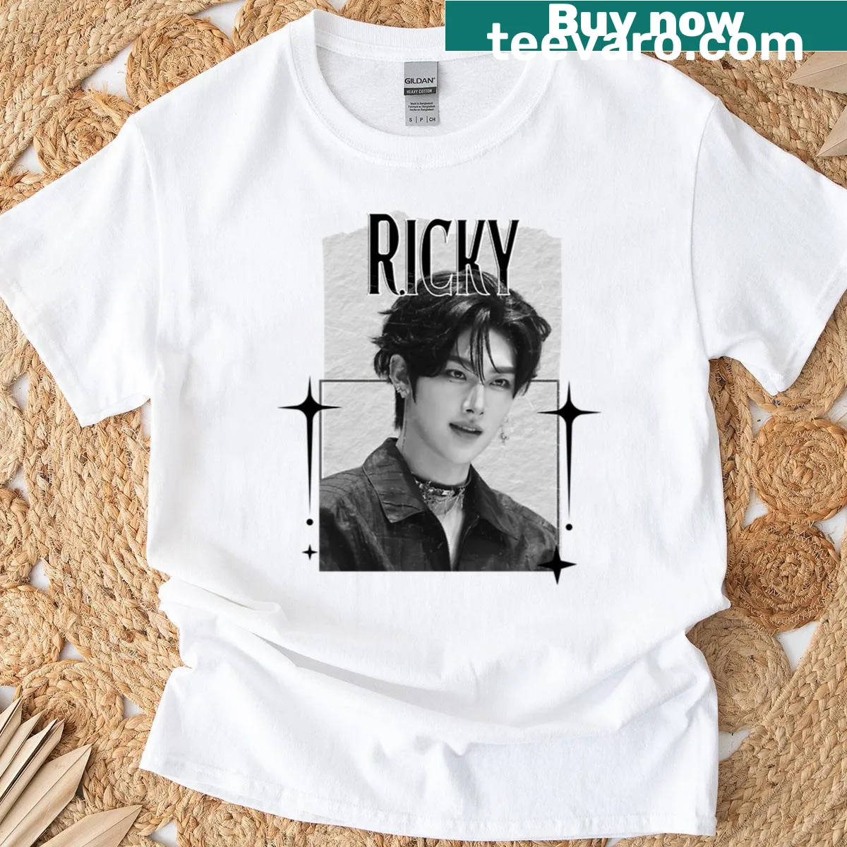 Kpop boy group scrapbook collage on vintage T-shirt — on a men's t-shirt