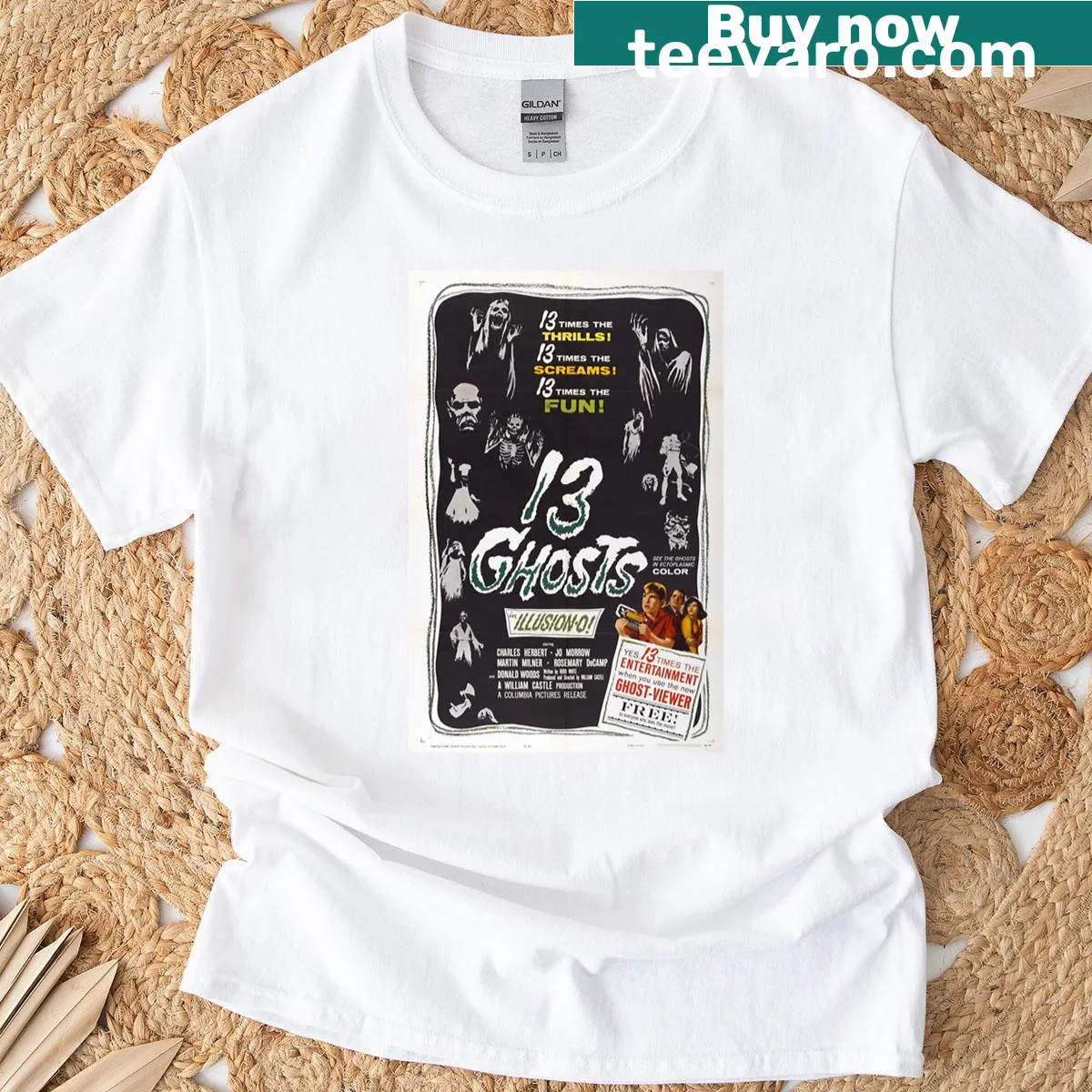 Eerie graphic inspired by the 13 Ghosts horror movie — on a men's t-shirt