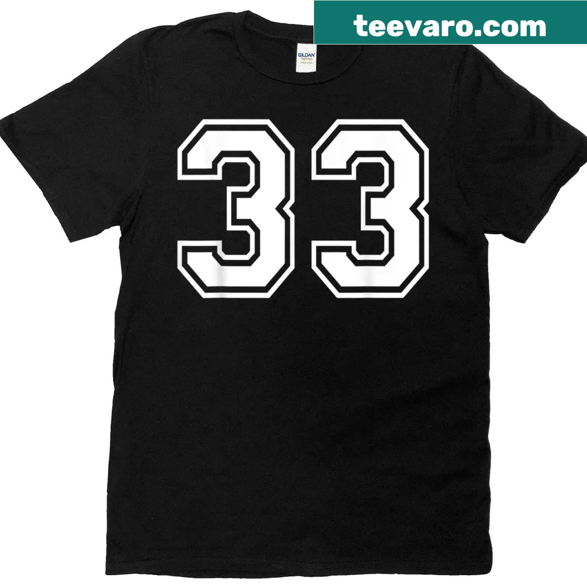 Graphic T-shirt featuring the number thirty-three in a sports theme — on a men's t-shirt