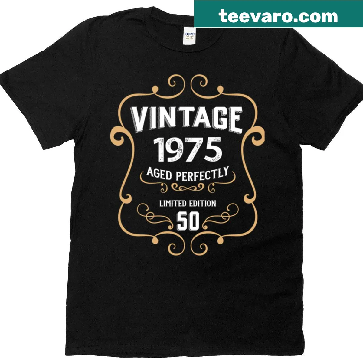 Vintage 1975 Aged Perfectly T-shirt celebrating a 50th birthday — on a men's t-shirt