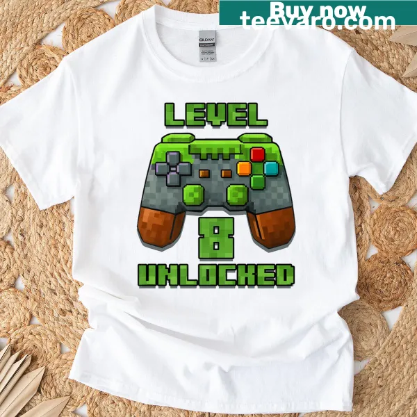 Pixelated number 8 design for an 8-year-old's birthday shirt