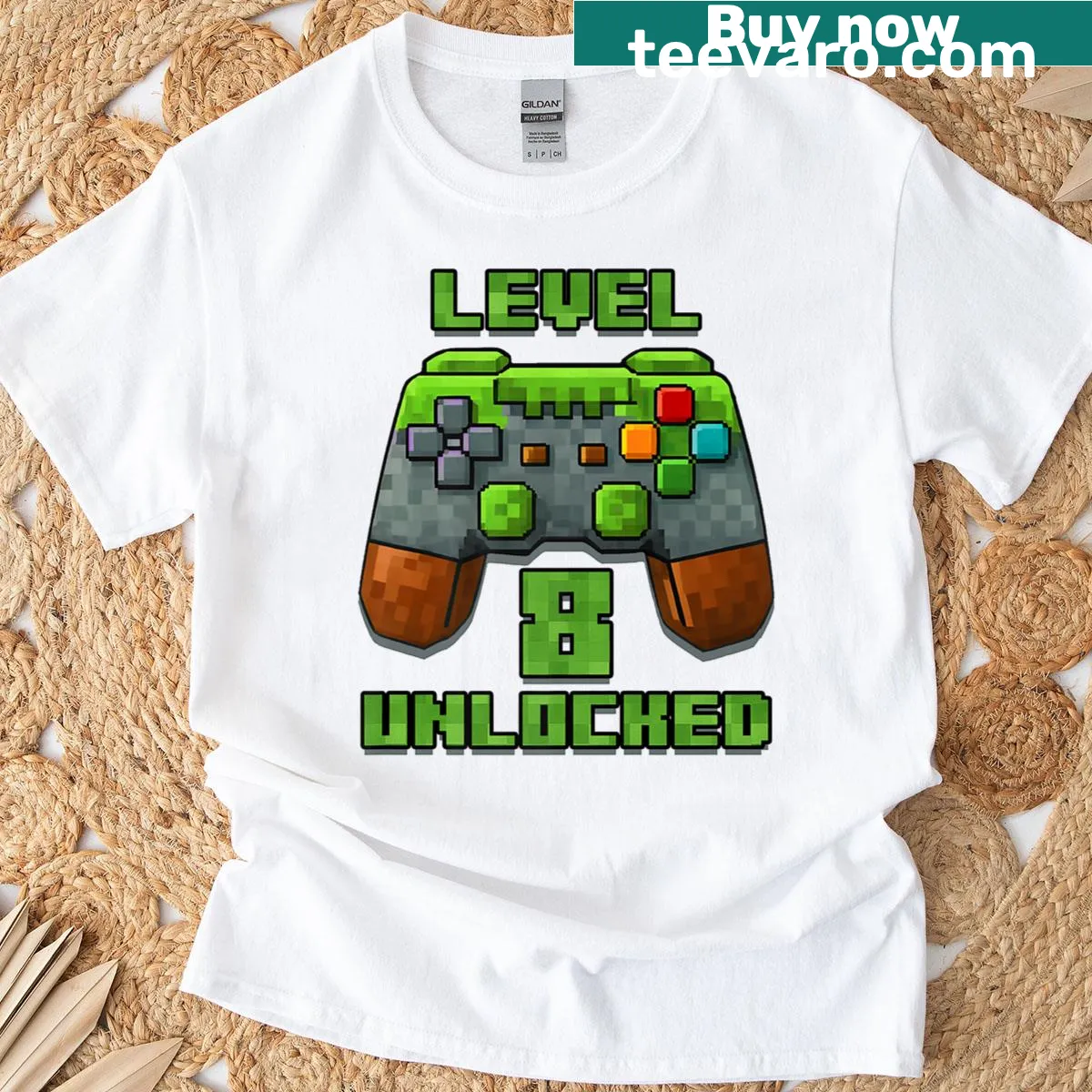 Pixelated number 8 design for an 8-year-old's birthday shirt — on a men's t-shirt