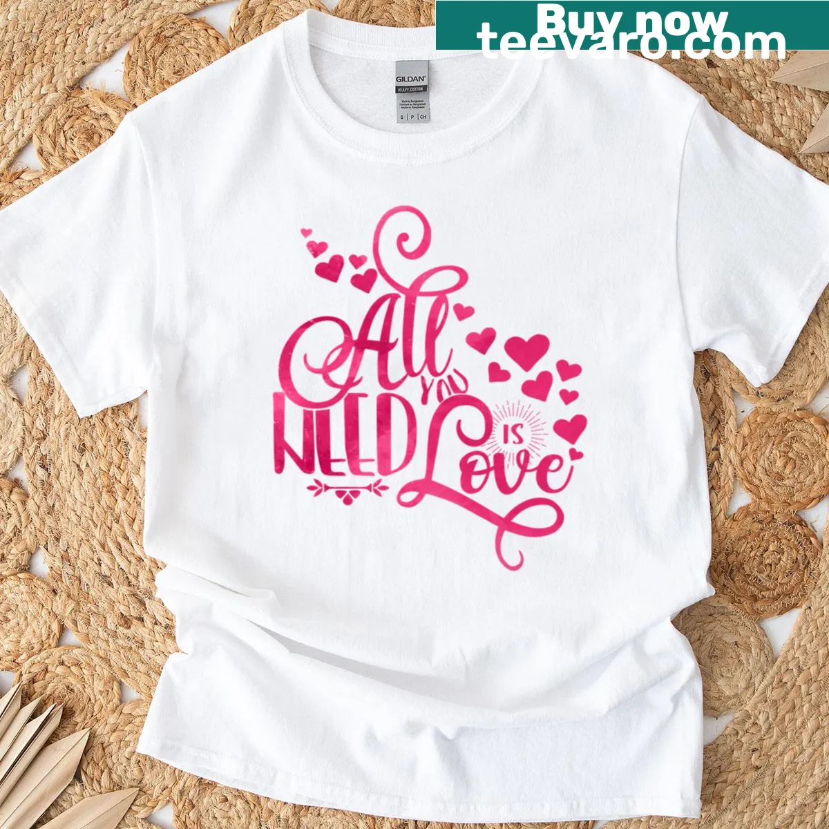 Oversized t-shirt with 'All You Need Is Love' quote — on a men's t-shirt