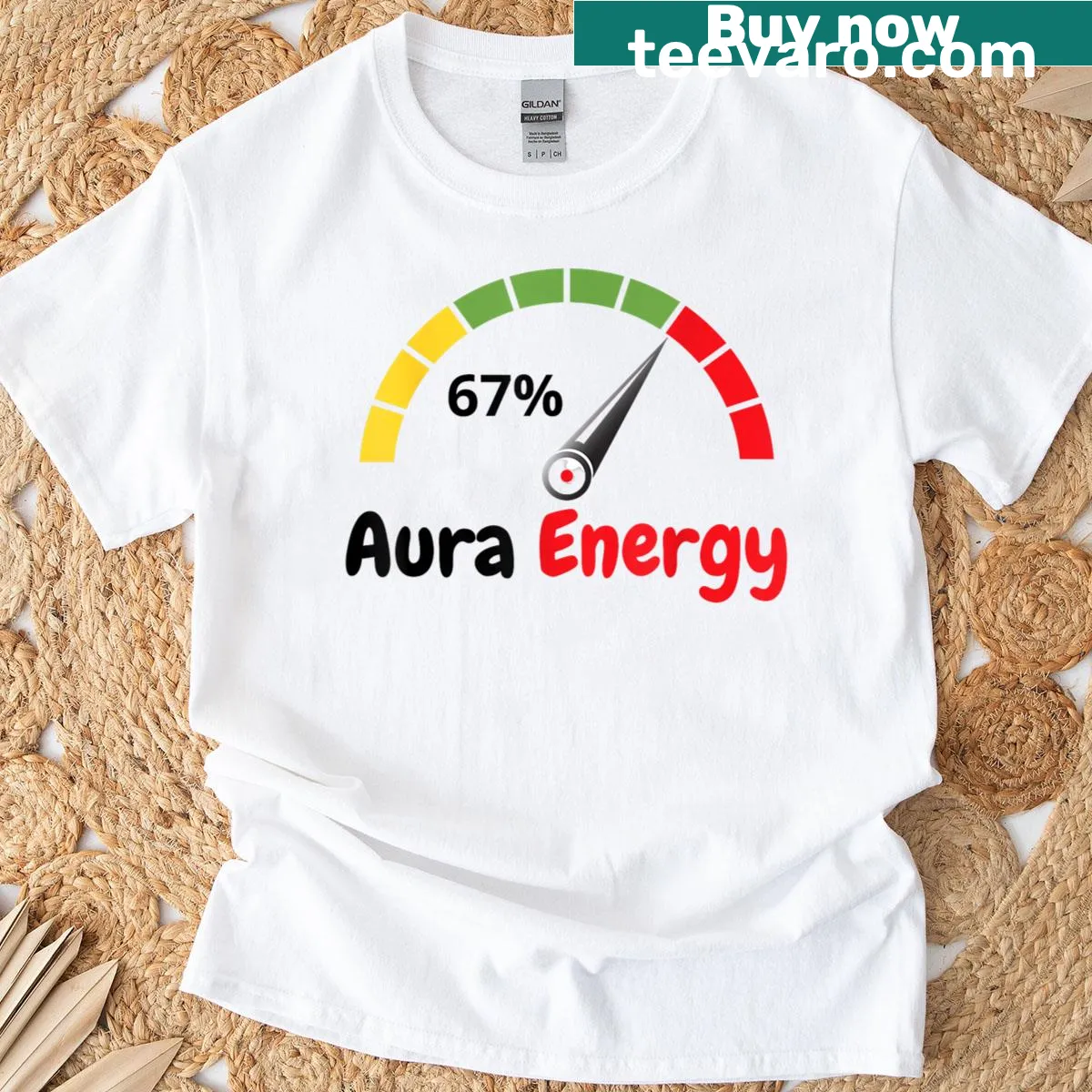 Inspirational T-shirt with 'Aura Energy 67' text — on a men's t-shirt