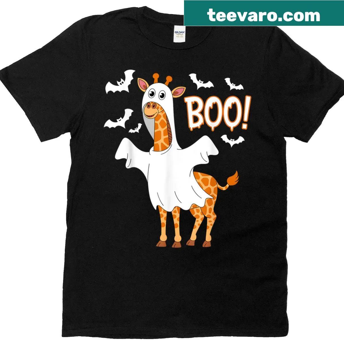 Cute giraffe ghost costume illustration on a Halloween t-shirt — on a men's t-shirt