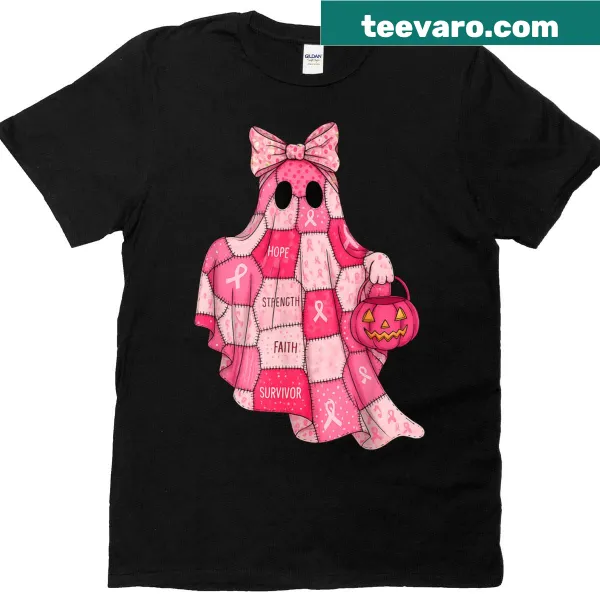 Cute Halloween t-shirt with a pink ghost and awareness message