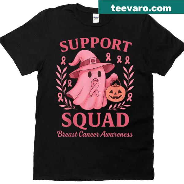 Halloween-themed T-shirt supporting breast cancer awareness