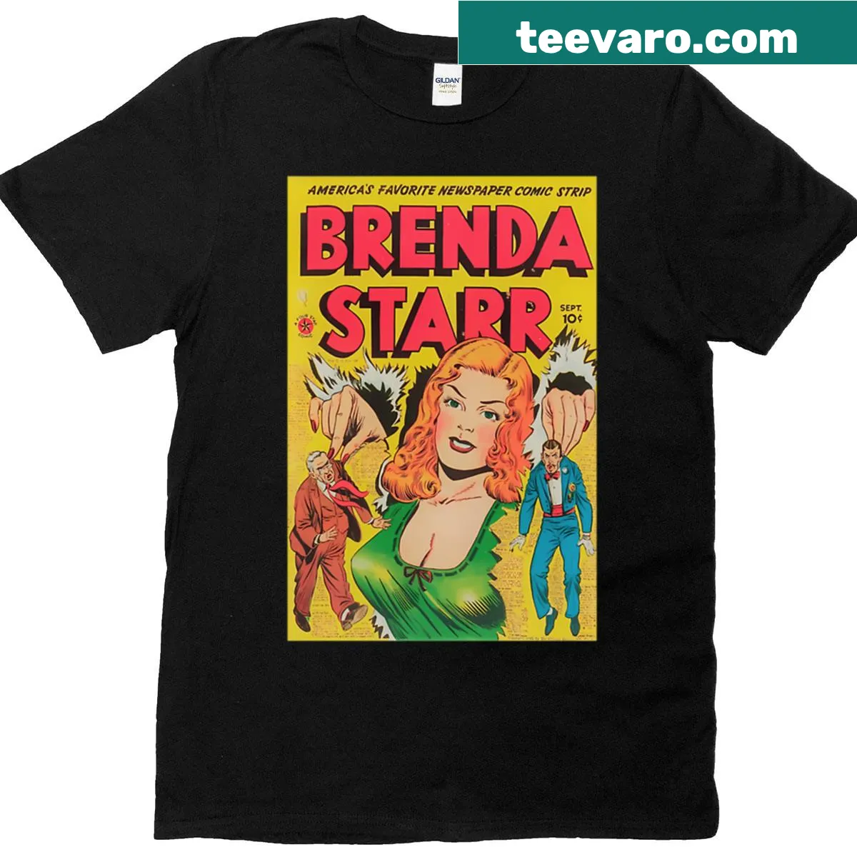 Comic strip illustration of Brenda Starr on a stylish T-shirt — on a men's t-shirt