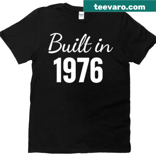 Retro birthday logo design for those born in 1976 on an oversized t-shirt