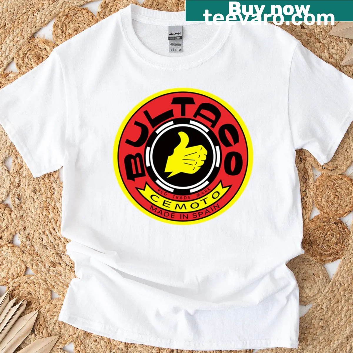 Vintage-style Bultaco Motorcycles T-shirt with classic graphics — on a men's t-shirt