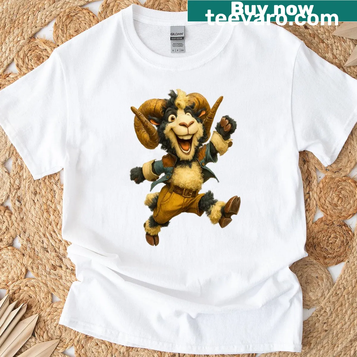 Cheerful bighorn sheep t-shirt design — on a men's t-shirt