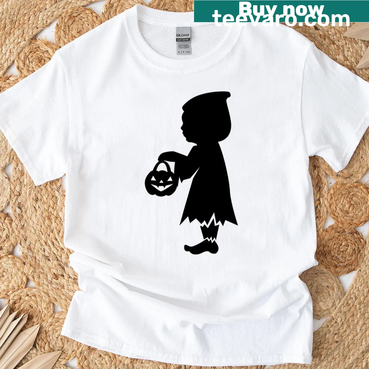 Funny Halloween T-shirt for kids featuring trick-or-treating theme — on a men's t-shirt