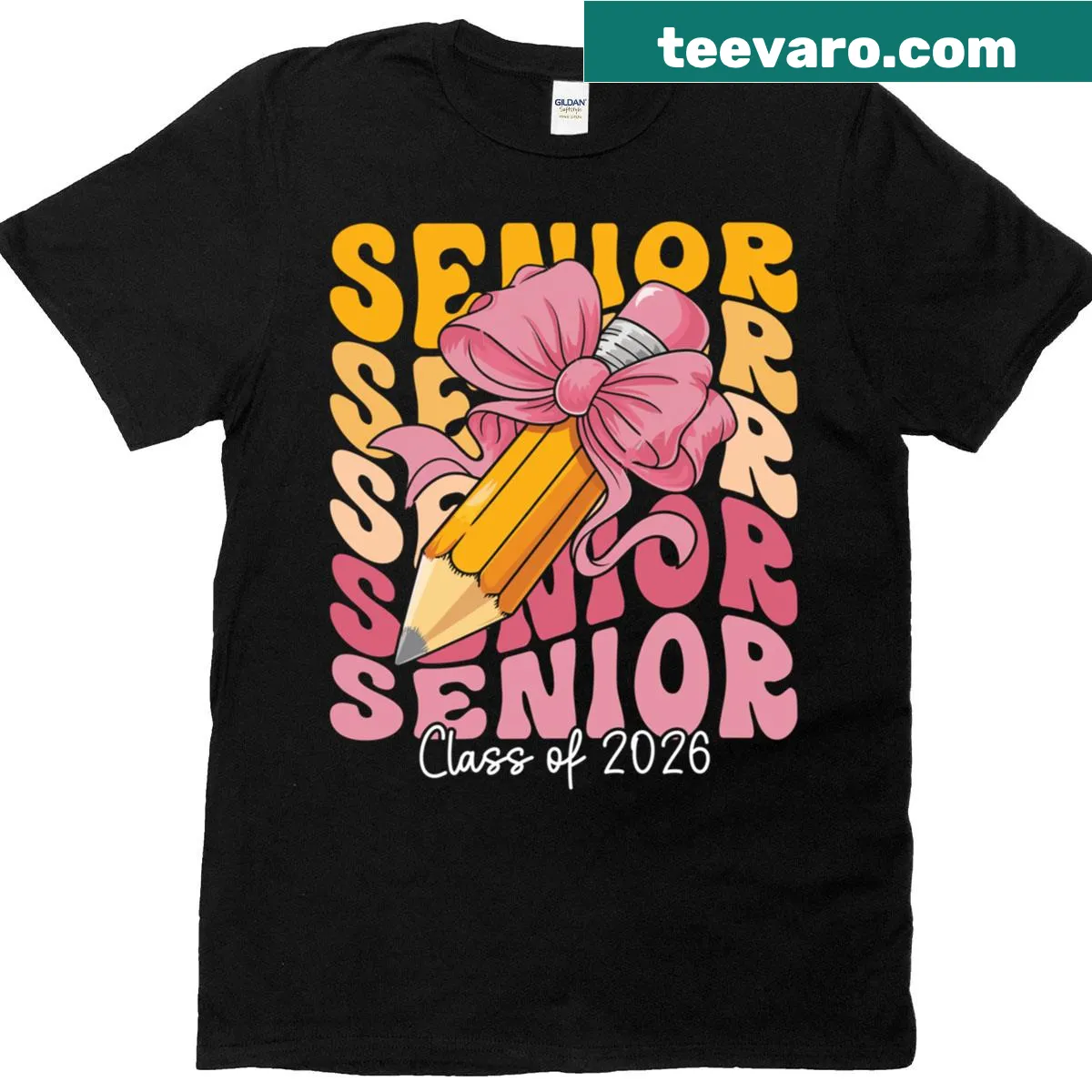 Class of 2026 senior T-shirt with groovy bow design — on a men's t-shirt