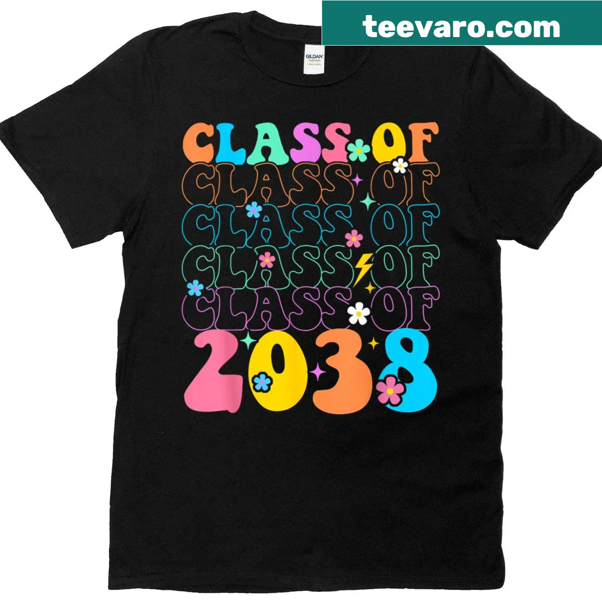 Fun T-shirt for Class of 2038 with growth theme — on a men's t-shirt