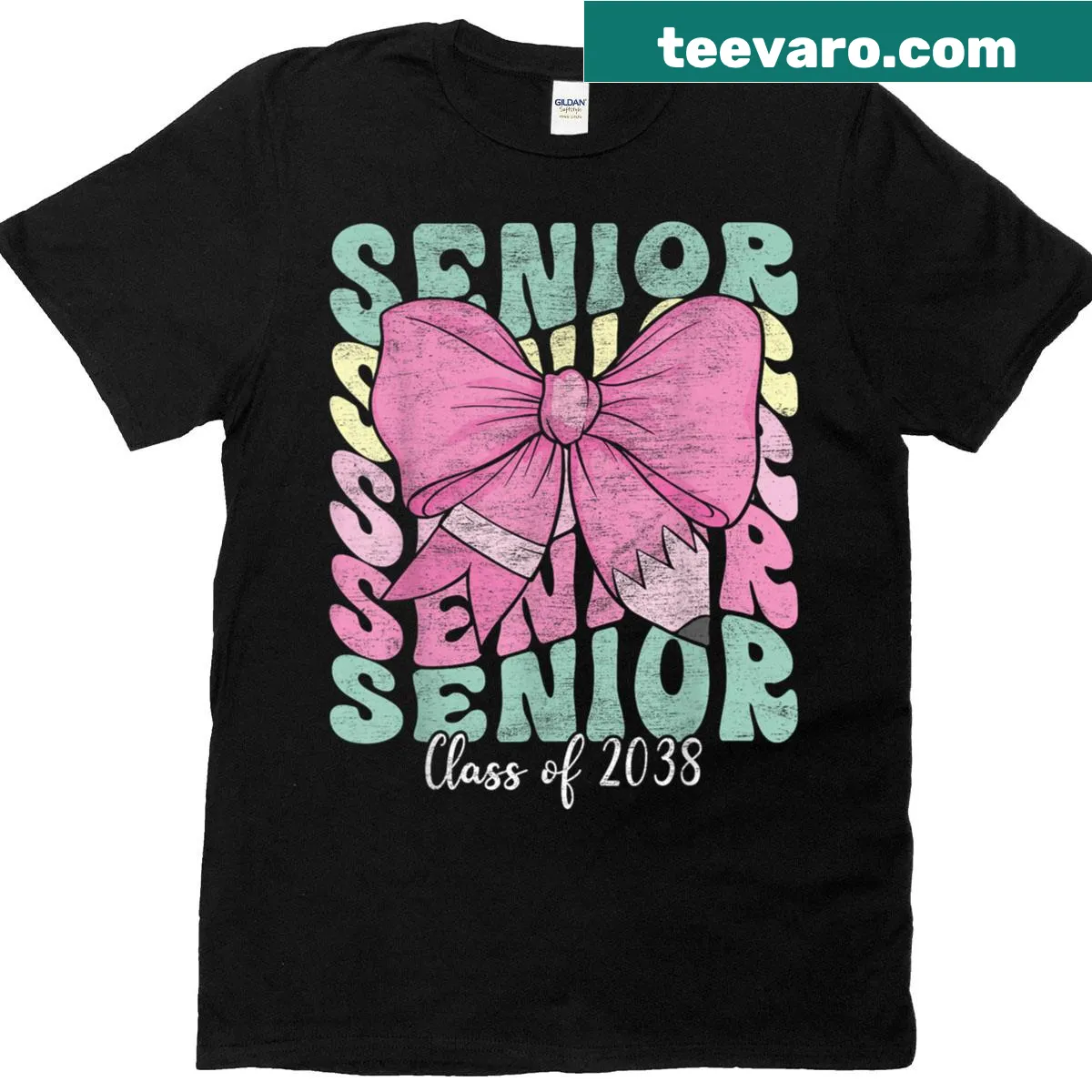 Retro T-shirt for Class of 2038 featuring coquette bow design — on a men's t-shirt
