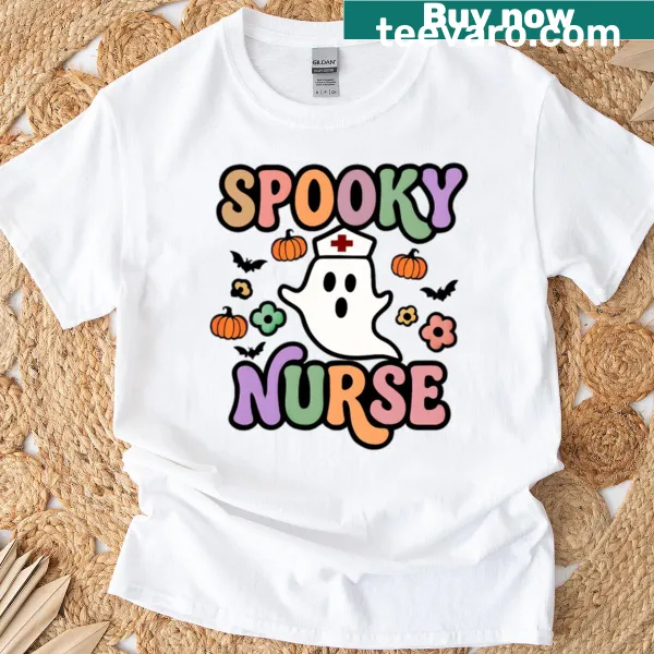 Shirt with a whimsical creepy nurse design for healthcare professionals