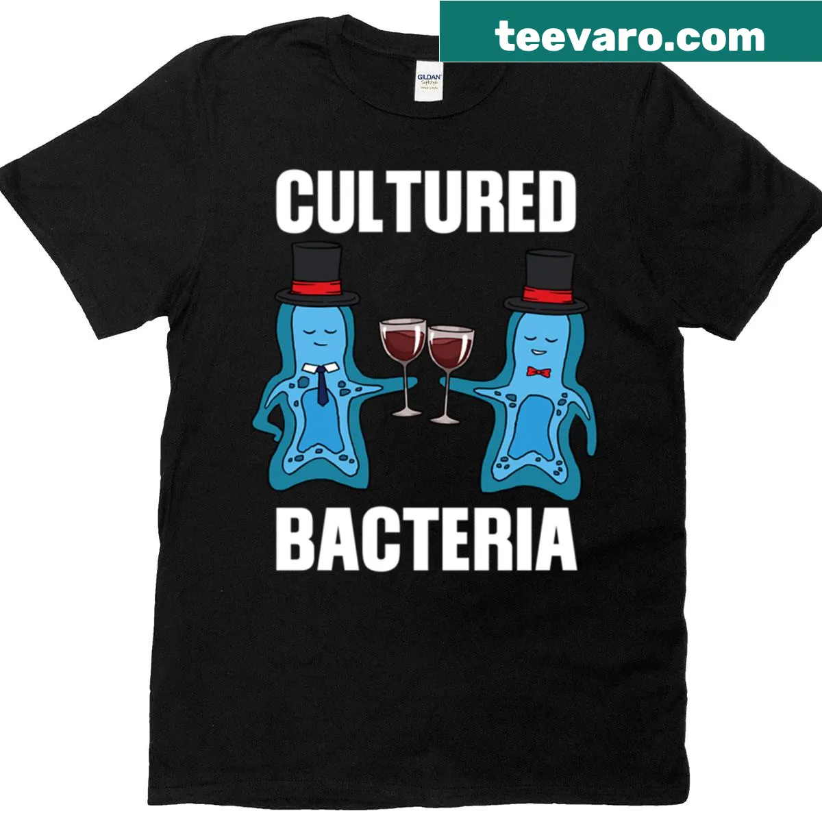 Biology graphic T-shirt featuring cultured bacteria illustration — on a men's t-shirt