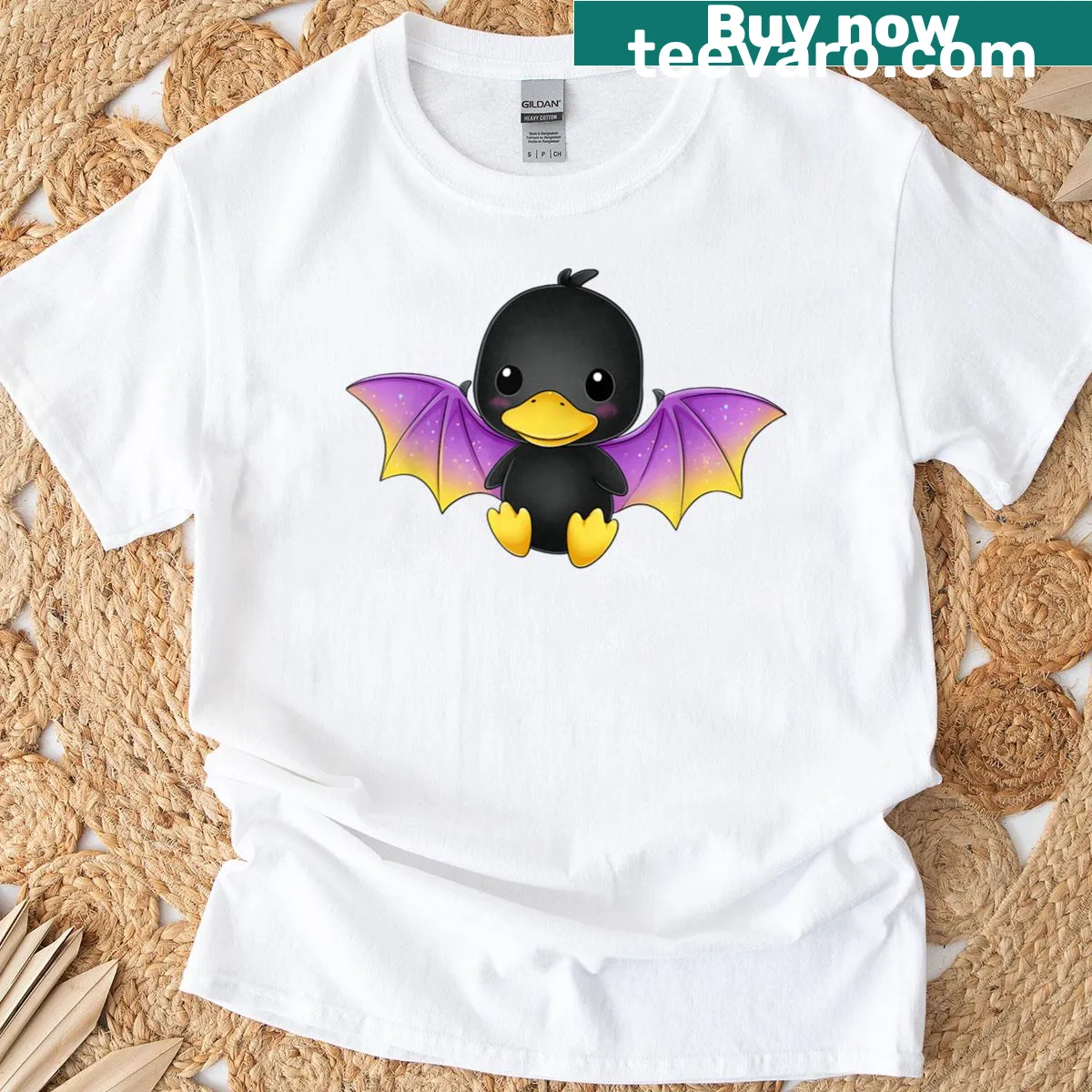 Kawaii bat duck illustration T-shirt celebrating intersex pride — on a men's t-shirt