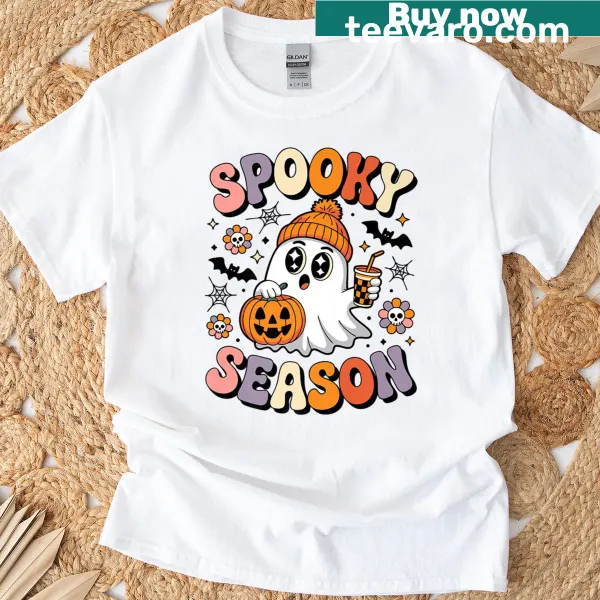 Cute ghost drinking coffee Halloween t-shirt