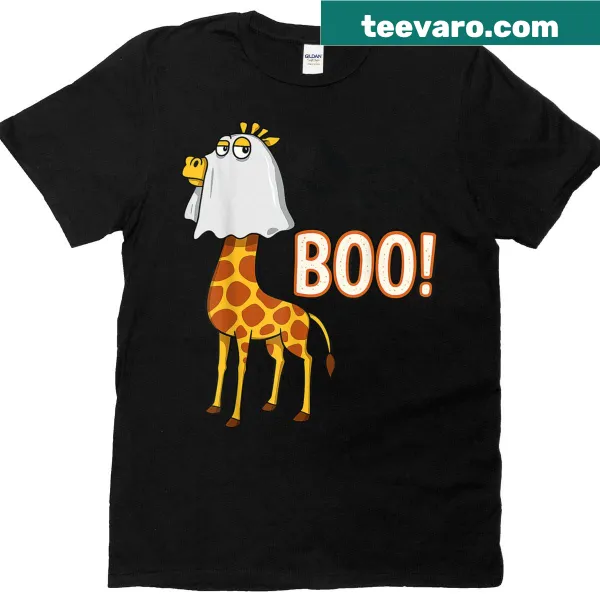 Halloween t-shirt featuring a cute giraffe with 'Boo' text