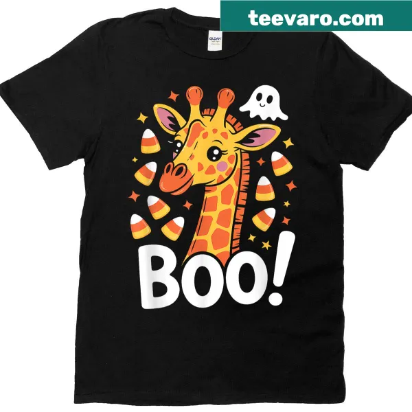 Cute giraffe ghost design with 'Boo' text for Halloween
