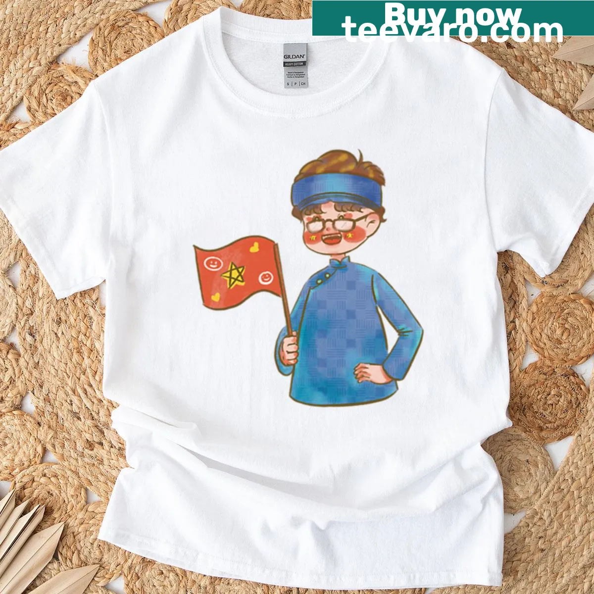 T-shirt with a Vietnamese boy in Ao Dai and flag illustration — on a men's t-shirt
