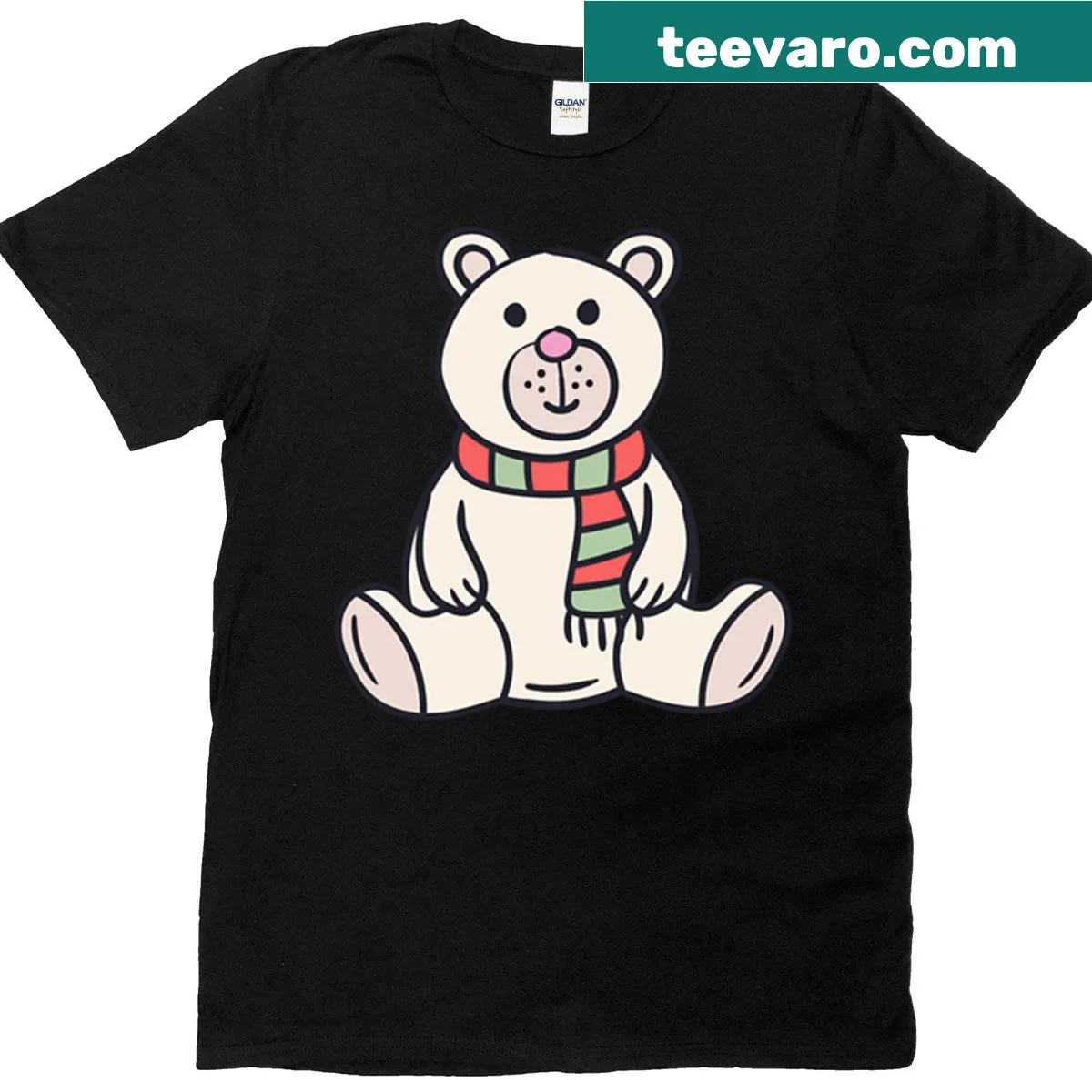 Adorable teddy bear illustration on a cozy winter T-shirt — on a men's t-shirt