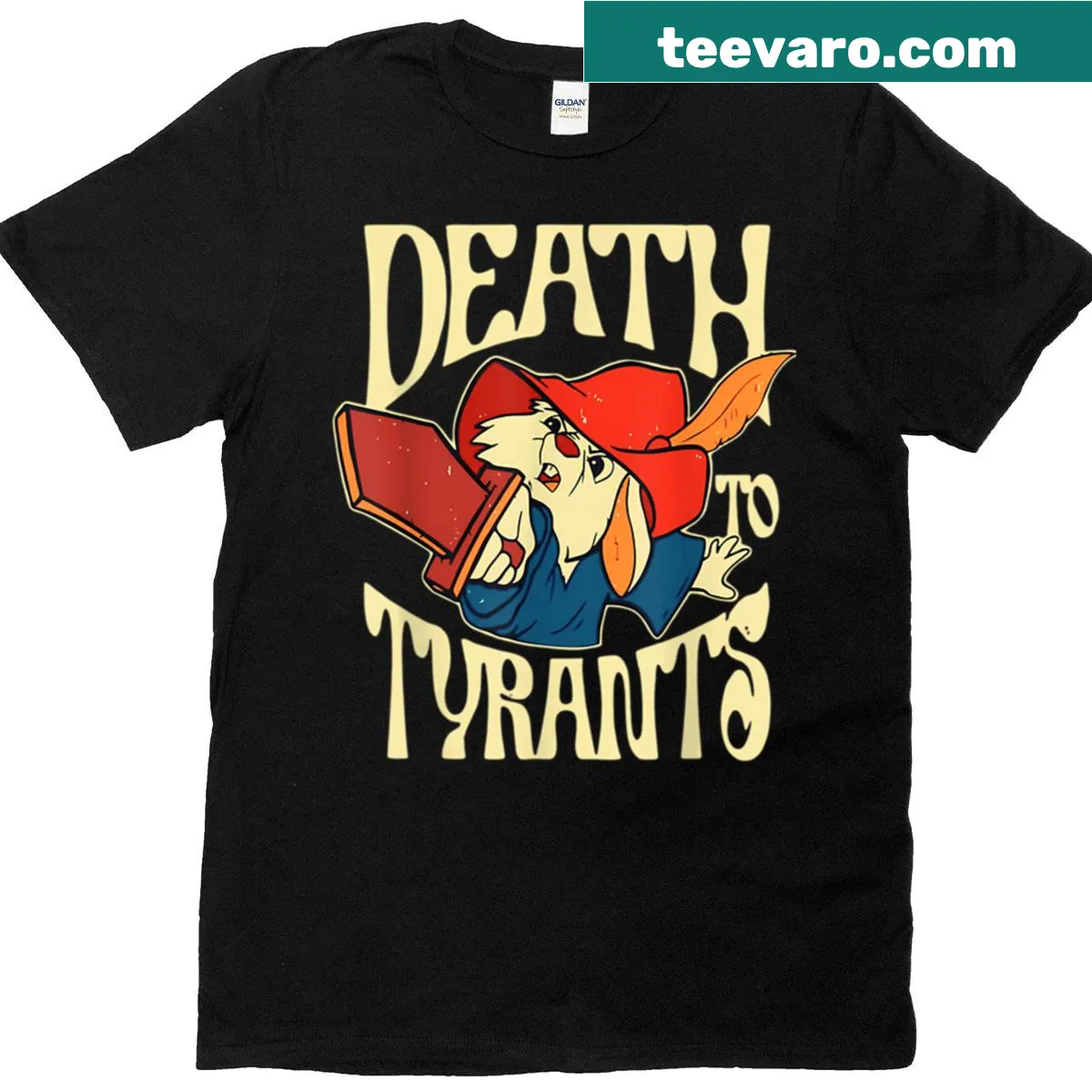 Edgy typography t-shirt with the phrase 'Death To Tyrants' — on a men's t-shirt